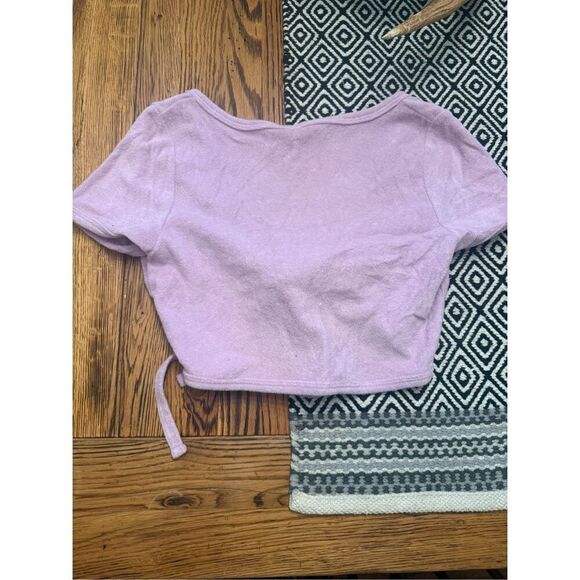 La Hearts for Pac Sun Purple Terry Cloth Tie Front Short Sleeve Crop Top Medium - Picture 2 of 6